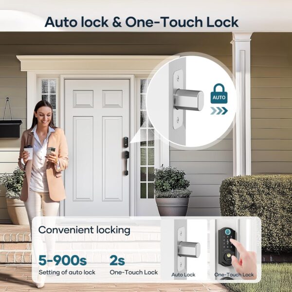 Smart Lock Front Door, SMONET Keyless Entry Door Lock with Handle, Smart Front Door Lock Set Fingerprint Smart Deadbolt Bluetooth Electronic Digital Keypad Lock, Auto Lock Work with Alexa, Black - Image 3