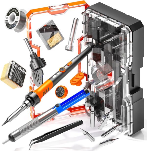 Soldering Iron Premium Kit, 60W Soldering Gun with Ceramic Heater, 12-in-1 Soldering Tool, Adjustable Temperature 200 to 450°C, Includes Soldering Iron Tip, Solder Wire, Pump and Paste - Image 6