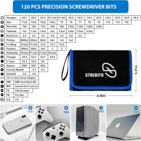 STREBITO Electronics Precision Screwdriver Sets 142-Piece with 120 Bits Magnetic Repair Tool Kit for iPhone, MacBook, Computer, Laptop, PC, Tablet, PS4, Xbox, Nintendo, Game Console - Image 2