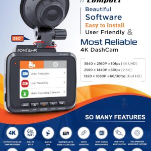 ROVE R2-4K Dash Cam Built-in WiFi 6 GPS Car Dashboard Camera Recorder with UHD 2160P, 2.4″ IPS Screen, 150° Wide Angle, WDR, Night Vision