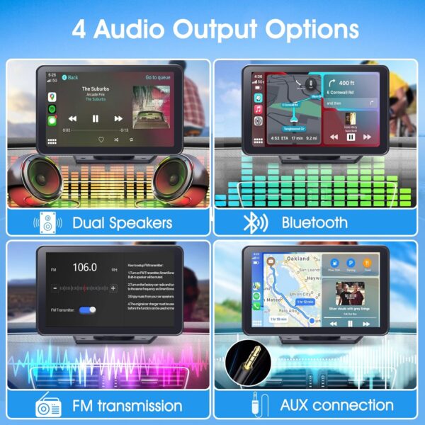 Portable Wireless Carplay Car Stereo, 7" HD Touchscreen for Car with Apple CarPlay & Android Auto with Backup Camera/Mirror Link/Voice Control/Bluetooth/GPS/AUX/FM Satellite Radio for All Vehicles - Image 5