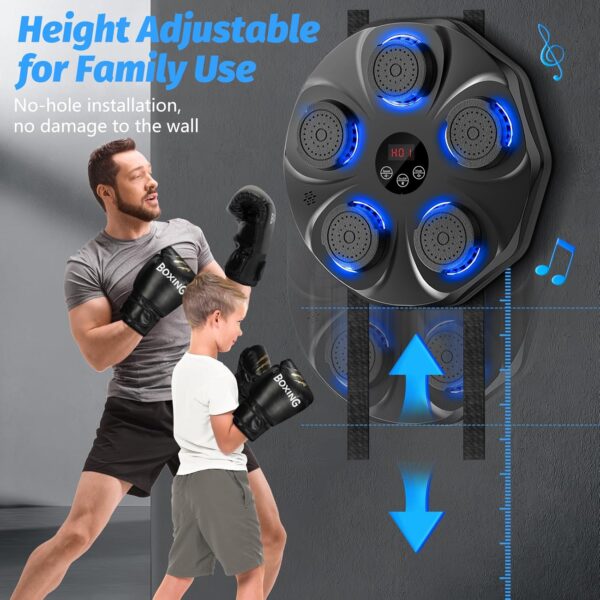 Music Boxing Machine, Interactive Punching Trainer with Boxing Gloves, Large Size Wall Mounted Electronic Boxing Target for Adults Kids, 9 Modes & 9 Speeds - Image 6