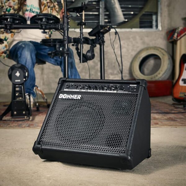 Donner 35-Watt Electronic Drum Amplifier DA-35, 2x8" Speakers, 2-Channel, 3-Band EQ, DI Out, Wireless Audio, Black, Compatible with Electronic Drum & Keyboard, Digital Modeling Amplifier - Image 6