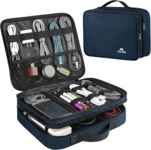 Read more about the article MATEIN Cord Organizer Travel for Men, Large Travel Accessories Changer Case for Cables, Cell Phone and Tablet (Up to 12.9inch), Portable Double Layers Cable Organizer Box, Navy Blue, Tech Gifts