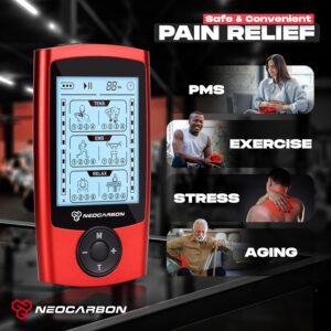 TENS Unit Muscle Stimulator, EMS Massager Machine for Shoulder, Neck, Sciatica and Back Pain Relief, Electronic Pulse Massage Physical Therapy, FSA/HSA Eligible, Red