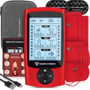 TENS Unit Muscle Stimulator, EMS Massager Machine for Shoulder, Neck, Sciatica and Back Pain Relief, Electronic Pulse Massage Physical Therapy, FSA/HSA Eligible, Red