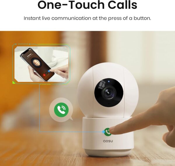 AOSU 2K Security Camera Indoor, Baby Monitor Pet Camera 360-Degree for Home Security with 2.4 GHz Wi-Fi Router, One-Touch Call, Smart Motion Tracking, IR Night Vision, Compatible with Alexa - Image 2