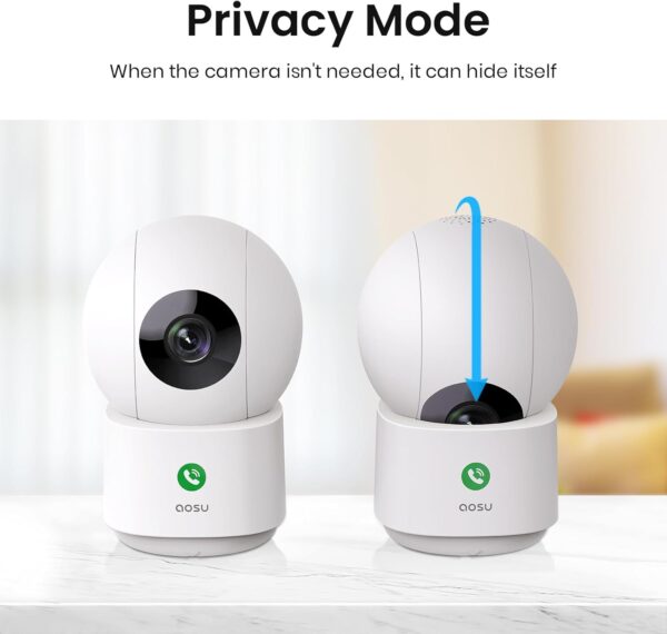 AOSU 2K Security Camera Indoor, Baby Monitor Pet Camera 360-Degree for Home Security with 2.4 GHz Wi-Fi Router, One-Touch Call, Smart Motion Tracking, IR Night Vision, Compatible with Alexa - Image 5