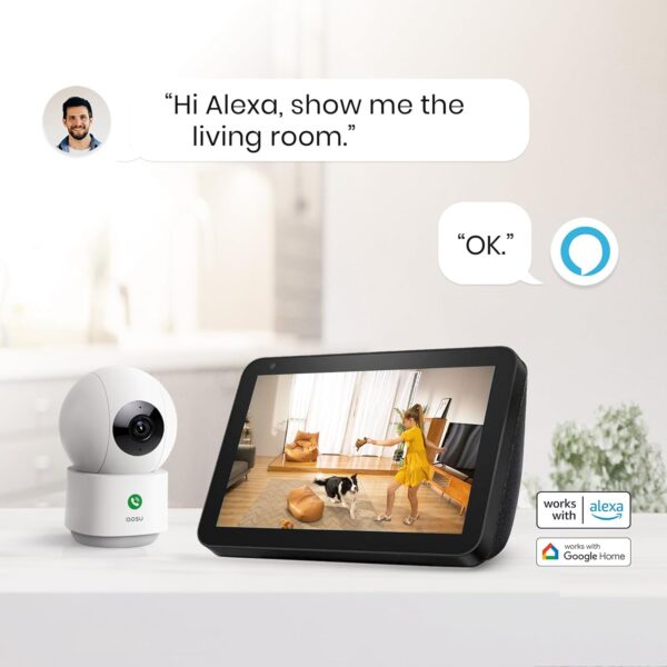 AOSU 2K Security Camera Indoor, Baby Monitor Pet Camera 360-Degree for Home Security with 2.4 GHz Wi-Fi Router, One-Touch Call, Smart Motion Tracking, IR Night Vision, Compatible with Alexa - Image 8