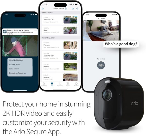 Arlo Pro 5S Spotlight Security Camera 2K HDR | Outdoor | Wireless | Dual-Band Wi-Fi Connects to The Strongest Network | 12X Zoom, 2-Way Audio, Color Night Vision, Live Stream Black (Black, 2 Cameras) - Image 4