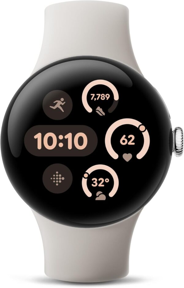 Google Pixel Watch 3 (41mm) Latest Model - Android Smartwatch, Heart Rate Tracking, Fitbit Advanced Running, Fitness Insights, 24-Hour Battery - Polished Silver Aluminum Case - Porcelain Band - Wi-Fi