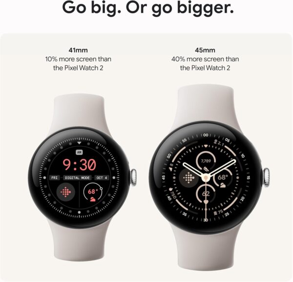 Google Pixel Watch 3 (45mm) Latest Model - Android Smartwatch, Heart Rate Tracking, Fitbit Advanced Running, Fitness Insights, 24-Hour Battery - Polished Silver Aluminum Case - Porcelain Band - Wi-Fi - Image 2
