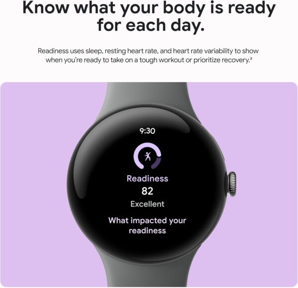 Google Pixel Watch 3 (45mm) Latest Model - Android Smartwatch, Heart Rate Tracking, Fitbit Advanced Running, Fitness Insights, 24-Hour Battery - Polished Silver Aluminum Case - Porcelain Band - Wi-Fi - Image 5