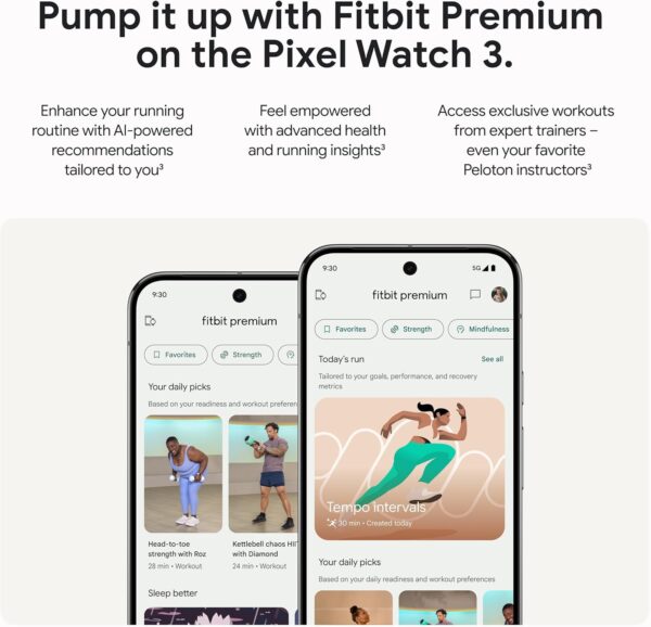 Google Pixel Watch 3 (45mm) Latest Model - Android Smartwatch, Heart Rate Tracking, Fitbit Advanced Running, Fitness Insights, 24-Hour Battery - Polished Silver Aluminum Case - Porcelain Band - Wi-Fi - Image 8