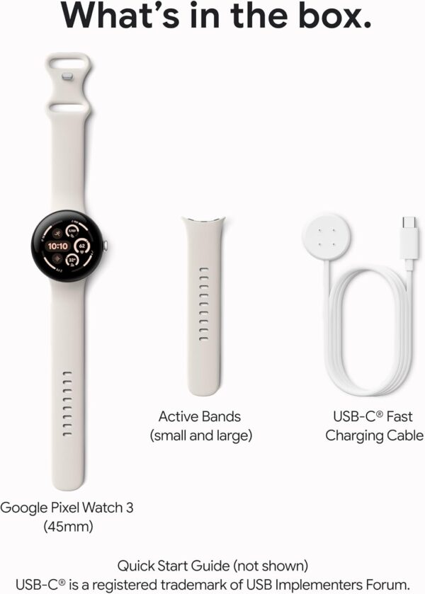 Google Pixel Watch 3 (45mm) Latest Model - Android Smartwatch, Heart Rate Tracking, Fitbit Advanced Running, Fitness Insights, 24-Hour Battery - Polished Silver Aluminum Case - Porcelain Band - Wi-Fi - Image 11