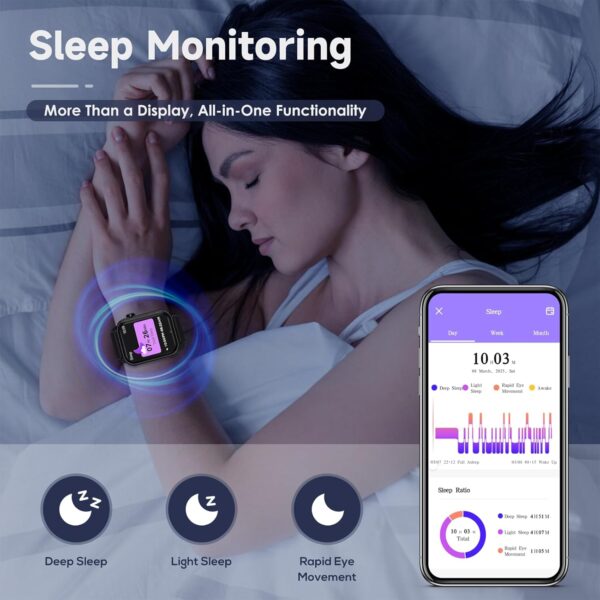 Smart Watches for Women Men, 1.83" HD Smartwatch with 120 Sports Modes, IP67 Waterproof, Bluetooth Call and Music Control；Heart Rate and Sleep Monitor (Black) - Image 4