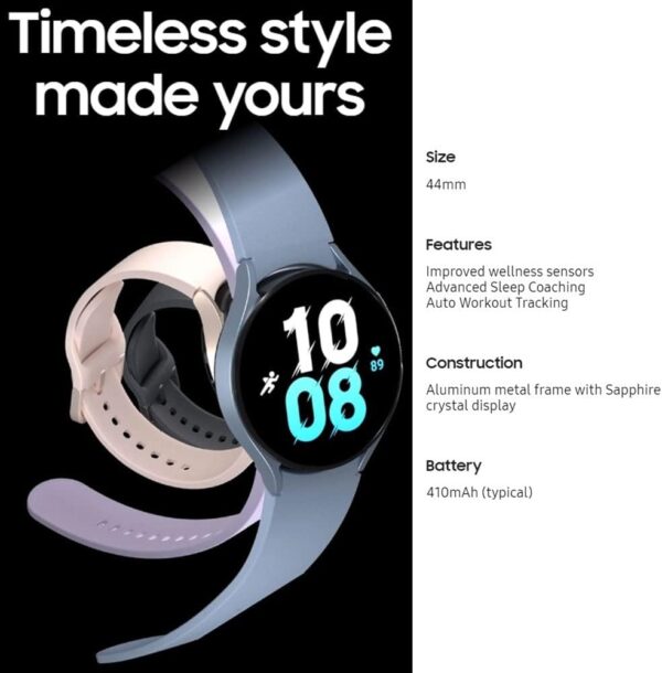 Samsung Galaxy Watch 5 (44mm, WIFI + 4G LTE) 1.4" Super AMOLED Smartwatch GPS Bluetooth, 3-in-1 Bioactive Sensor, Water Resistant R915U (Fast Charger Bundle, Silver) (Renewed) - Image 7