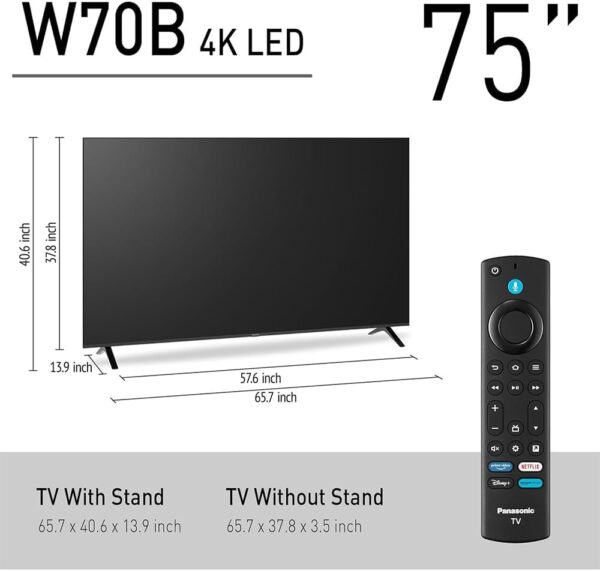 Panasonic TV-75W70BP W70 Series 75 inch LED 4K Ultra HD Smart Fire TV Bundle with 2X 6FT Universal 4K HDMI Cable, Theater Essentials and CPS Exclusive 26 Month Protection Pack BEACH-CPS-26M1000ATV - Image 6