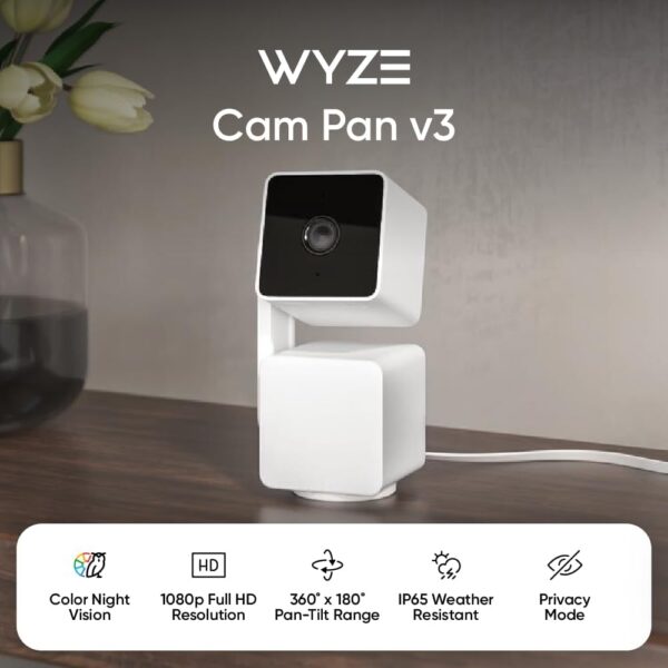 WYZE Cam Pan v3 Indoor/Outdoor IP65 1080P 360° Pan/Tilt/Zoom WiFi Smart Home Security Camera, Motion Tracking for Baby/Pet, Color Night Vision, Works with Alexa&Google Assistant, Free Expert Setup - Image 2