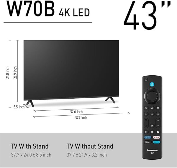Panasonic TV-43W70BP W70 Series 43 inch LED 4K Ultra HD Smart Fire TV Bundle with WN10 Neck Speaker, 4 YR CPS Enhanced Protection, 2X HDMI Cable & Deco Gear Complete Home Theater Beginner's Guidebook - Image 3