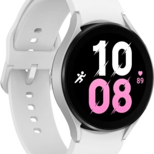 SAMSUNG Galaxy Watch 5 44mm Bluetooth Smartwatch w/Body, Health, Fitness and Sleep Tracker, Sapphire Crystal Glass, Enhanced GPS Tracking, US Version, Silver Bezel w/White Band (Renewed)