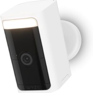 WYZE Wireless Outdoor/Indoor Battery Security Camera, 2.5K HDR Color Night Vision, Integrated Spotlight & Siren, Motion Detection, 2-Way Audio, Alexa & Google Assistant Compatible, White, 1-Pack