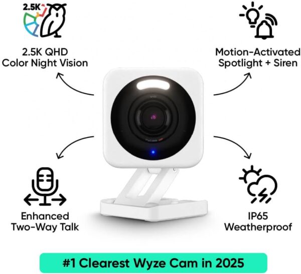 WYZE Cam v4, 2.5K QHD WiFi Indoor/Outdoor Smart Home Security Camera, Pet/Baby Monitor, Motion Activated Spotlight/Siren, Color Night Vision, 2-Way Audio, Works with Alexa & Google, Free Expert Help - Image 2