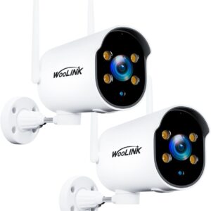 WOOLINK 2K Security Camera Outdoor WiFi Security Cameras Pan Rotating 225° Full Color Night Vision, Two-Way Audio, 2.4GHz WiFi, IP65 Waterproof, Motion Detection Alarm (2 Pack)