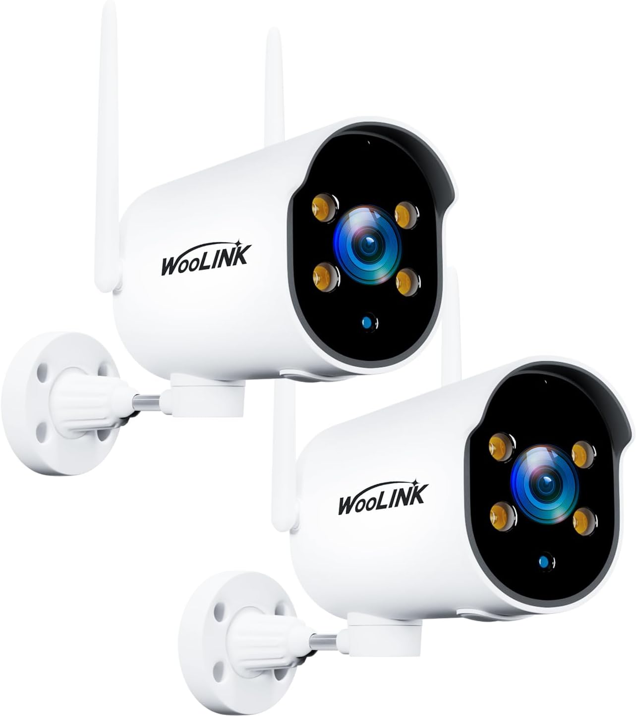 WOOLINK 2K Security Camera Outdoor WiFi Security Cameras Pan Rotating 225° Full Color Night Vision, Two-Way Audio, 2.4GHz WiFi, IP65 Waterproof, Motion Detection Alarm (2 Pack)