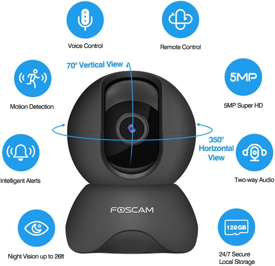 FOSCAM 3K 5MP WiFi Pet Cameras for Home Security, 2.4GHz Indoor Camera Baby Monitor with 360° Pan Tilt, 2-Way Audio, 20X Digital Zoom, Night Vision, AI Human Detection, Cloud & SD Card Storage - Image 9