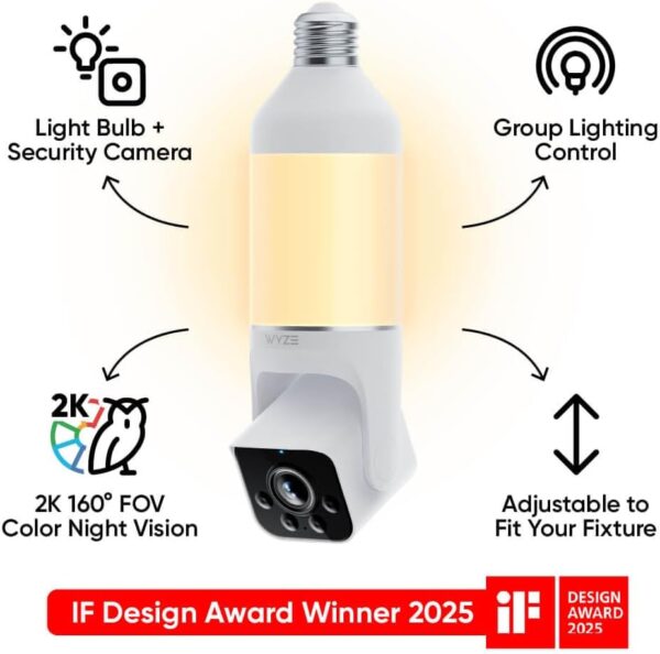 WYZE Bulb Cam Security Camera, 2K HD Security Cameras Wireless Outdoor Indoor Color Night Vision, Dimmable LED Bulb, Motion Detection, Siren Alarm, Easy Installation, Works w/Alexa/Google Assistant - Image 9