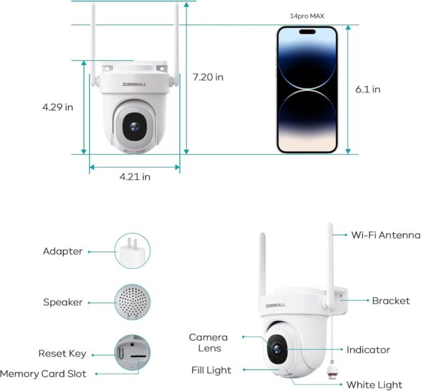 ZUMIMALL 5MP Security Camera Outdoor - 2.4G/5G WiFi, Wired Power 24/7 Recording | AI Motion & Noise Detection, 360° Auto Tracking, Color Night Vision | IP66 Weatherproof, Alexa Compatible - Image 8
