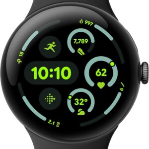 Google Pixel Watch 3 (45mm) Latest Model – Android Smartwatch, Heart Rate Tracking, Fitbit Advanced Running, Fitness Insights, 24-Hour Battery – Matte Black Aluminum Case – Obsidian Band – Wi-Fi