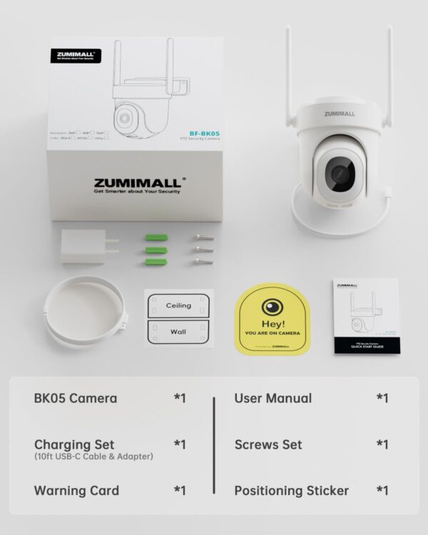 ZUMIMALL 3MP Security Camera Outdoor - 360° PTZ Auto Tracking | 24/7 Recording Wired Power, 2.4G/5G Wireless WiFi | Motion & Noise Detection, Color Night Vision, 2-Way Audio | Works with Alexa - Image 9