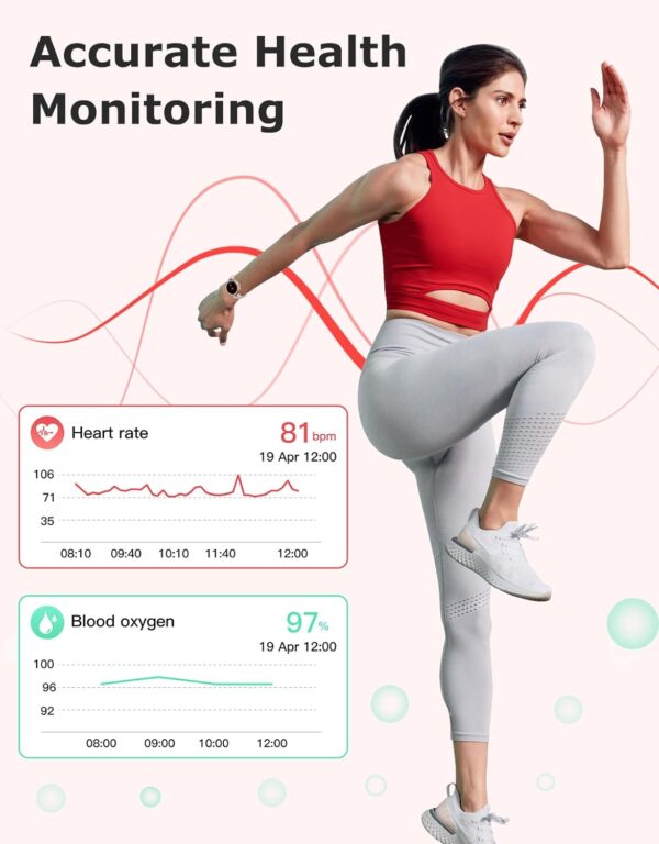 Fitness Tracker, Round Fitness Watches for Women with Bluetooth Call Heart Rate Monitor Sleep Tracker Calorie/Step Counter, Birthday Gift for Women Lady Mom Waterproof Starlight - Image 5