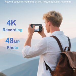 4K Digital Camera for Photography, Autofocus 48MP Vlogging Camera with Flash, 3″ 180° Flip Screen, 16X Zoom, 32GB Card and Battery Charger, Point and Shoot YouTube Camera for Teens, Adults, Beginners