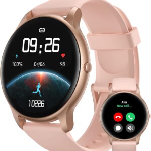 Parsonver Smart Watch for Women(Answer/Make Calls), HD Screen Fitness Tracker IP68 Waterproof, 100+ Sport Modes, Heart Rate/Sleep/SpO2/Steps Monitor, Round Smartwatch for Android & iPhone, Rose Gold