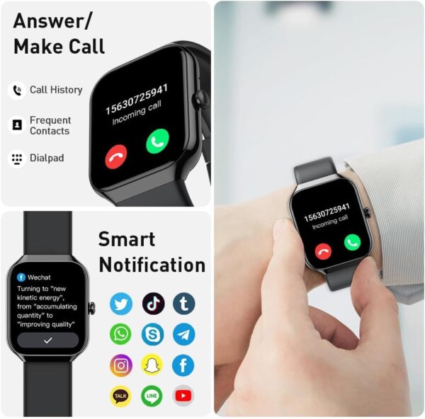 Smart Watch(Answer/Make Call), 1.96" HD Smartwatch for Men Women, 2025 Fitness Activity Tracker with Heart Rate/Sleep Monitor/Pedometer/110+ Sport Modes, IP68 Waterproof Fitness Watch for Android iOS - Image 3