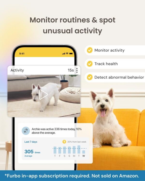 Furbo 360° Dog Camera + Mini (2-Camera Bundle Nanny Pro Subscription): Dog Safety & Home Security Alerts, Pet Camera with Speaker, Phone App & Night Vision (New Subscription Needed at Setup) - Image 5