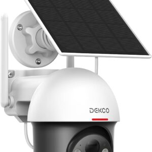 DEKCO Solar Security Camera Outdoor Wireless, Battery Powered, Panoramic Pan Tilt Zoom, Auto Motion Tracking, True 2K, Color Night Vision, Spotlight, 2-Way Talk