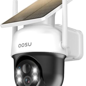 AOSU Solar Camera Security Outdoor – 100% Wire-Free Security Cameras Wireless Outdoor for Home Surveillance with Fixed Solar Panel, 360° Panoramic View, Human Auto Tracking, 2K Color Night Vision