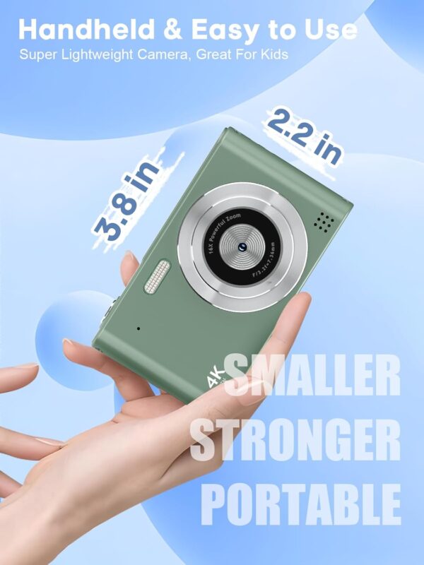 Digital Camera, 44MP Full HD 1080P Point and Shoot Camera with 64GB Card, Anti Shake 16X Zoom Compact Volg Cameras, Portable Small Camara Gift for Kids, Ages Teen Girl Boy - Green - Image 3