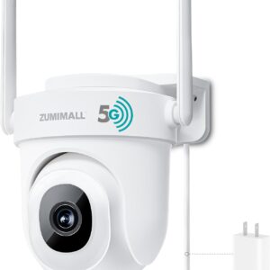 ZUMIMALL 5MP Security Camera Outdoor – 2.4G/5G WiFi, Wired Power 24/7 Recording | AI Motion & Noise Detection, 360° Auto Tracking, Color Night Vision | IP66 Weatherproof, Alexa Compatible