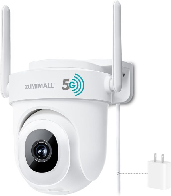 ZUMIMALL 5MP Security Camera Outdoor - 2.4G/5G WiFi, Wired Power 24/7 Recording | AI Motion & Noise Detection, 360° Auto Tracking, Color Night Vision | IP66 Weatherproof, Alexa Compatible