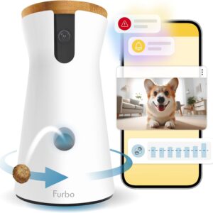 Furbo 360° Dog Camera – Unlock with Paid Plan: Home Security & Dog Safety Alerts, Rotating Pet Treat Dispenser w/ 2-Way Speaker, Smart Indoor Cam w/Phone App (3mo Minimum Subscription Required)
