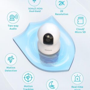blurams Cameras for Home Security, 2K Pet Camera with Phone App, 360° PTZ Indoor Cameras, 2-Way Talk, Motion Tracking, Color/IR Night Vision, Cloud&SD, Works with Alexa (2Pack, 5GHz/2.4GHz Dual-Band)