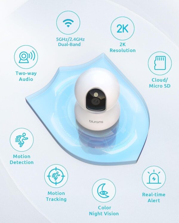 blurams Cameras for Home Security, 2K Pet Camera with Phone App, 360° PTZ Indoor Cameras, 2-Way Talk, Motion Tracking, Color/IR Night Vision, Cloud&SD, Works with Alexa (2Pack, 5GHz/2.4GHz Dual-Band) - Image 2