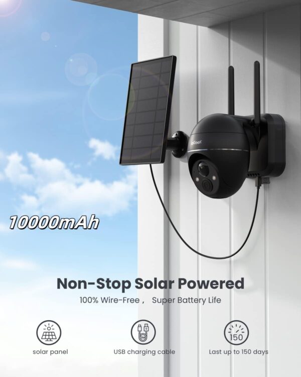 Security Cameras Wireless Outdoor, 2K Solar Security Camera System 360° PTZ with Spotlight & Siren, ieGeek 2.4Ghz Outdoor Security Cameras,Color Night Vision, Work with Alexa, PIR, 2-Way Talk, IP65 - Image 2