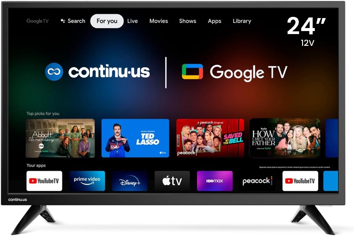24" 12V RV Smart TV – Android TV with Google Assistant, Chromecast, and Free Streaming Apps – 720p HD – CT-24TS10