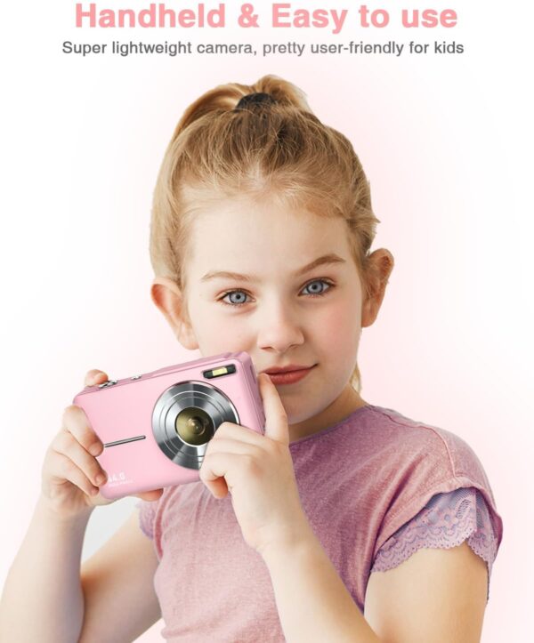 Digital Camera, FHD 1080P Point and Shoot Kids Camera, with 32GB Card, 2 Batteries, 16X Zoom Anti Shake Date Stamp, Compact Portable Small, for Starter Kid Children Teen Student Girl Boy(Pink) - Image 3